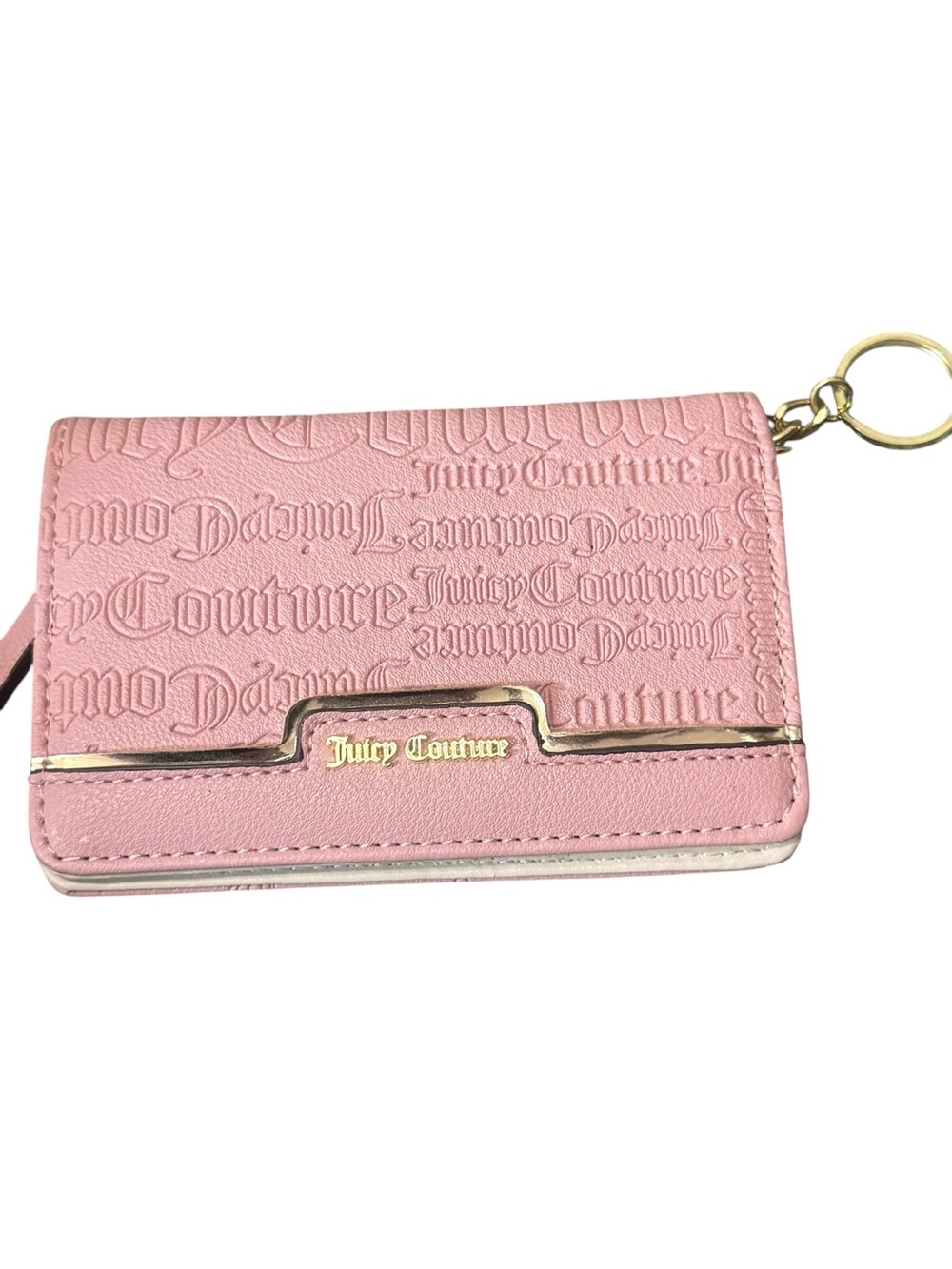 Juicy Couture Blush Pink Embossed Card Holder with Gold Keyring
